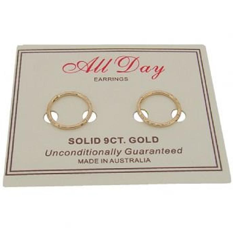 9CT YELLOW GOLD 10mm HINGED FACET CUT SLEEPER EARRINGS