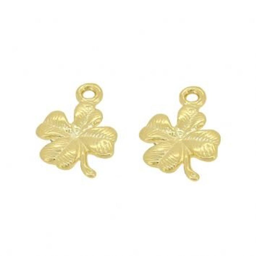 9CT GOLD TWO LUCKY FOUR LEAF CLOVER CHARMS for SLEEPER EARRINGS