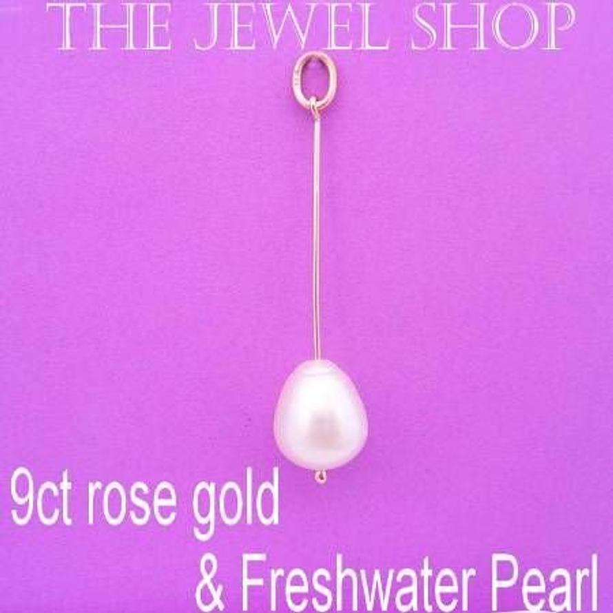 9CT ROSE GOLD NATURAL WHITE 10mm x 12mm TEARDROP FRESHWATER PEARL PENDANT