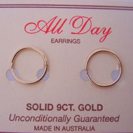 Solid 9ct Gold 12mm Hinged Sleeper Hoop Earrings