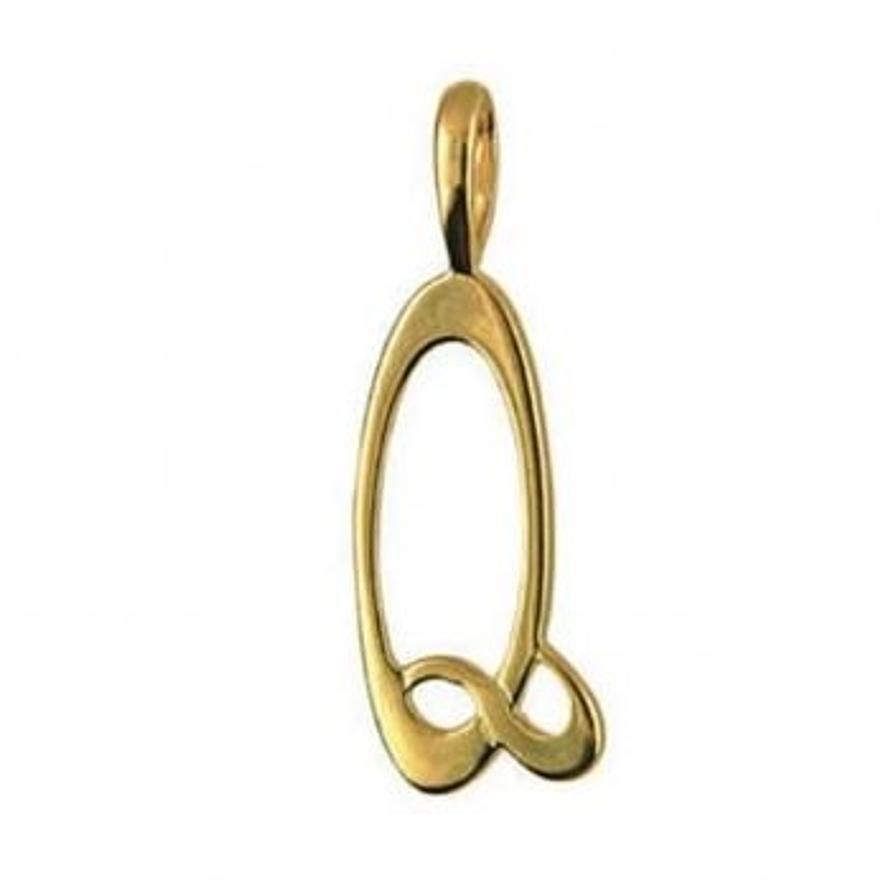 9CT GOLD 24mm ALPHABET INITIAL Q PENDANT Available in 9ct Yellow White or Rose Gold