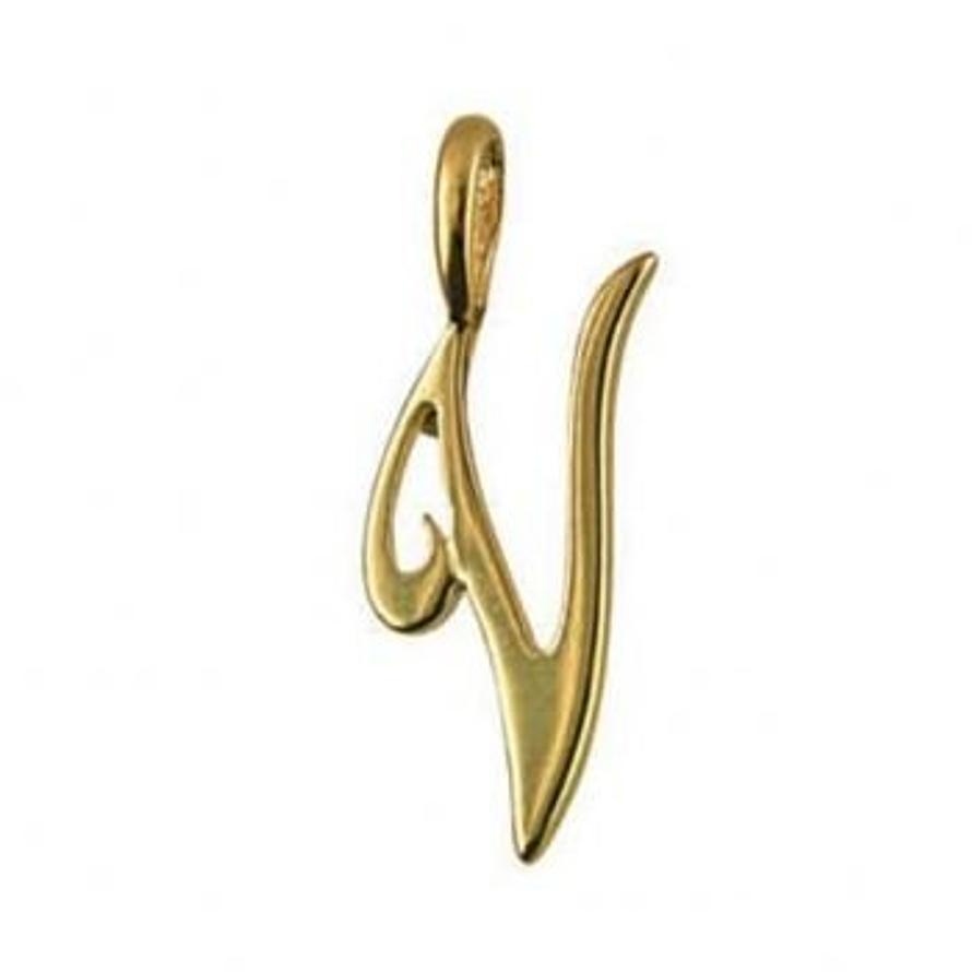 9CT GOLD 24mm ALPHABET INITIAL V PENDANT Available in 9ct Yellow White or Rose Gold
