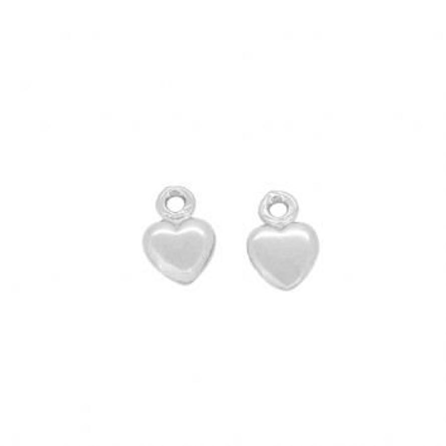 9CT WHITE GOLD 6mm HEART TWO LOVE HEART CHARMS for SLEEPER EARRINGS