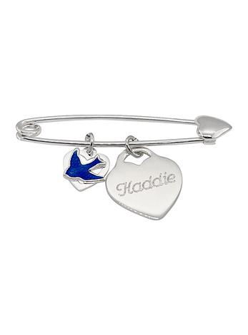 Sterling Silver Bluebird Heart and Charm Baby Pin Brooch