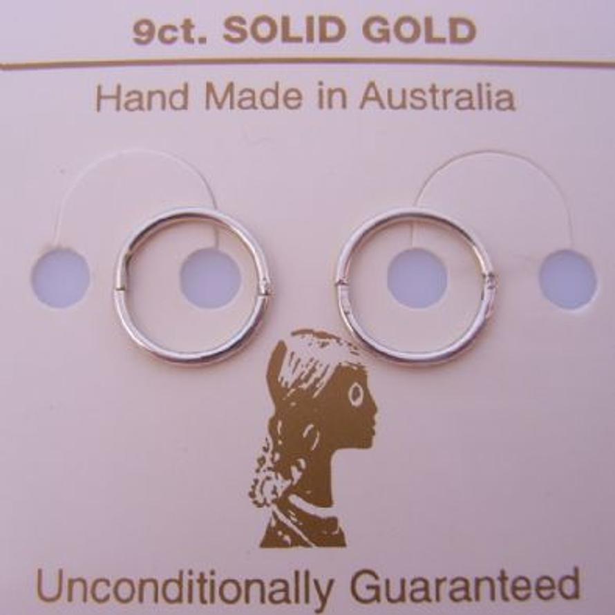 SOLID 9CT WHITE GOLD MEDIUM 12mm SLEEPER EARRINGS