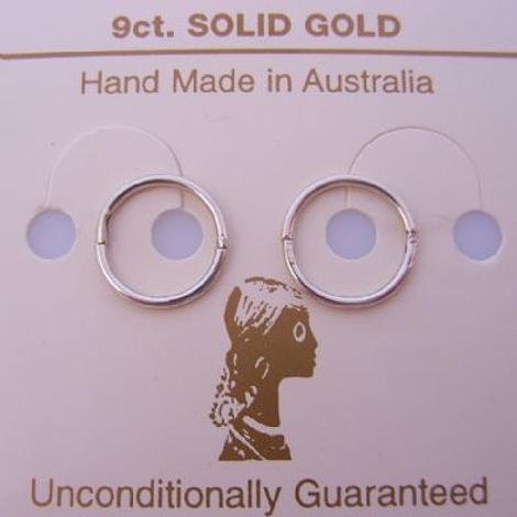 Solid 9ct White Gold 12mm Hinged Sleeper Hoop Earrings