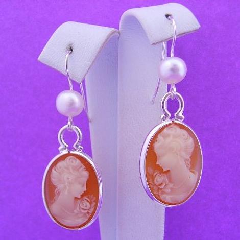Sterling Silver Cameo Pearl Earrings