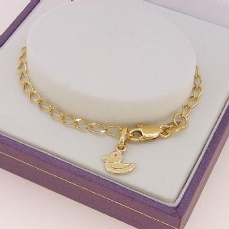 9ct Yellow Gold 17cm Adjust Size Cute Duck Charm Curb Bracelet