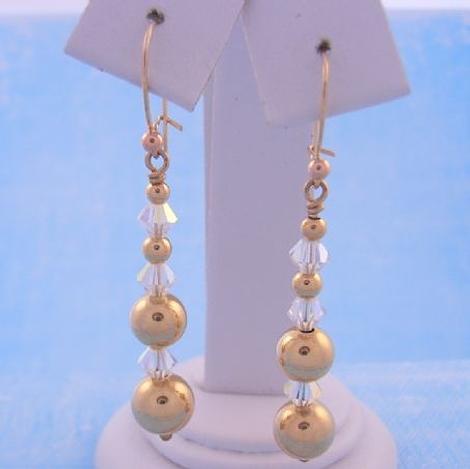 9ct Gold Ball Bead and Swarovski Crystal Bride Hook Earrings