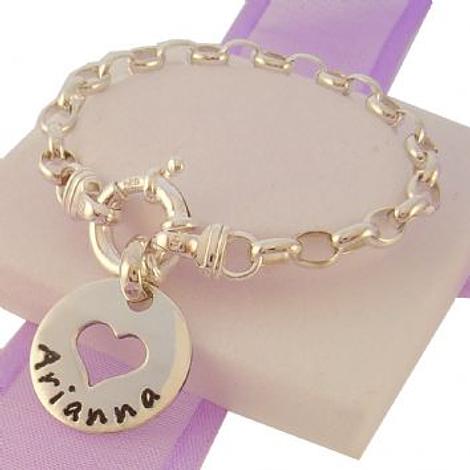 Baby Child 18mm Circle Heart Personalised Name Bolt Ring Bracelet