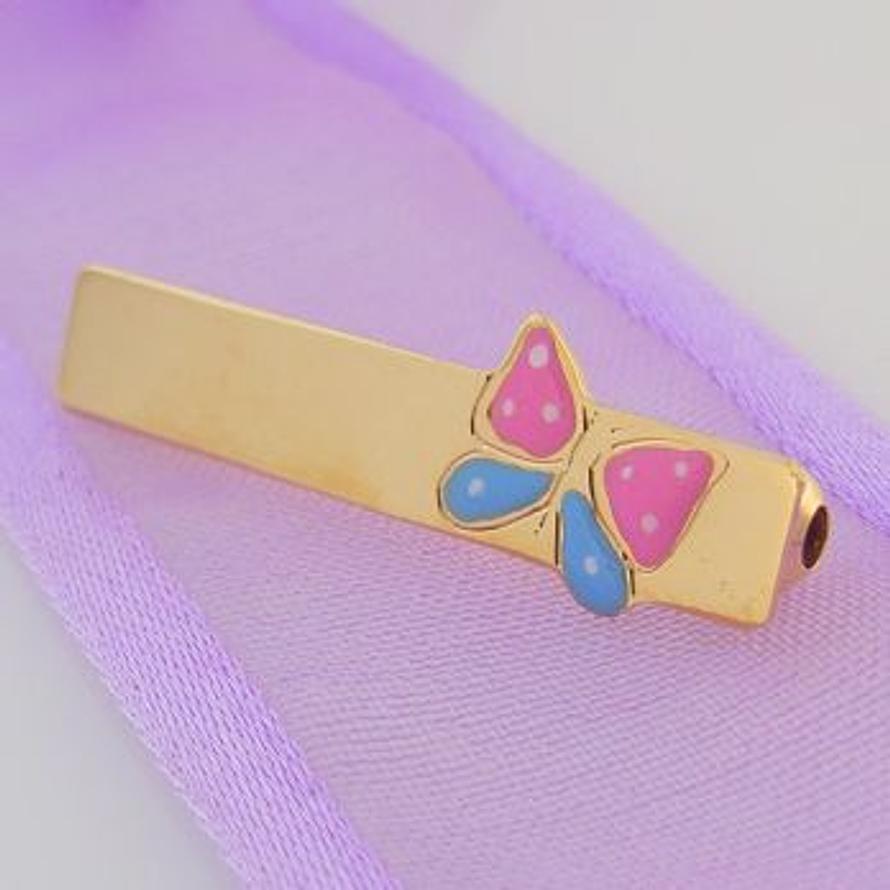 9CT YELLOW GOLD PINK BLUE BUTTERFLY BABY BROOCH