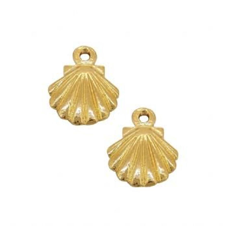 9CT GOLD PAIR 9mm SHELL CHARMS for SLEEPER EARRINGS