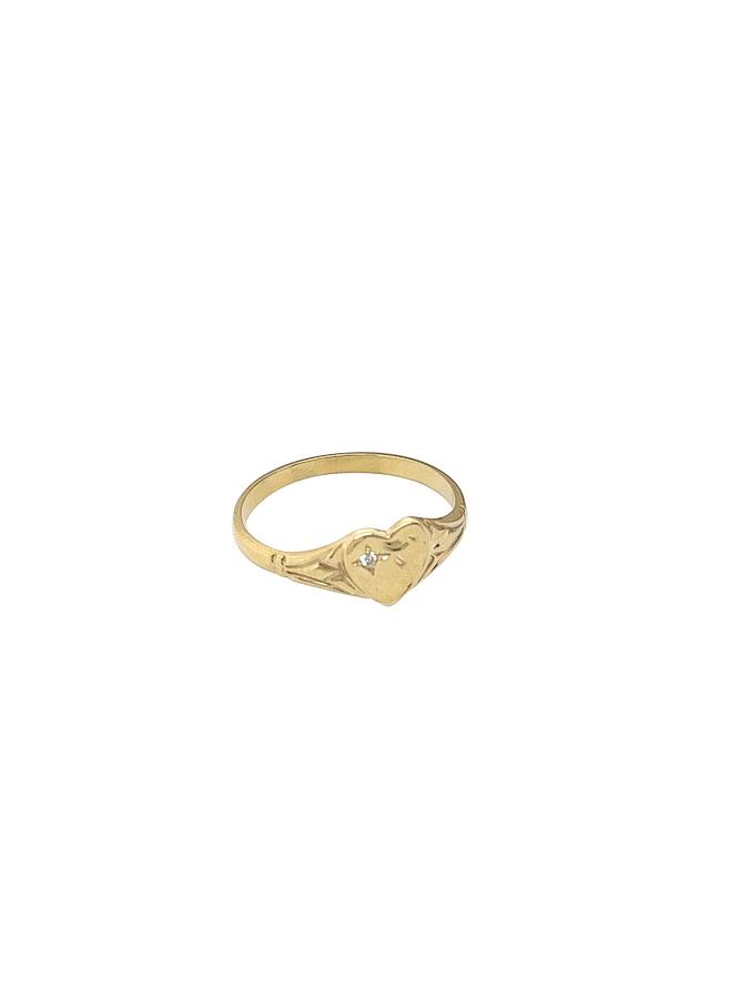 Solid 9ct Yellow Gold Birthstone Heart Signet Ring