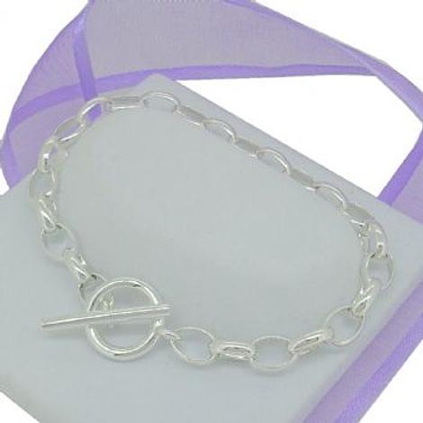 Oval Belcher Chain Toggle Ring Bracelet in Sterling Silver