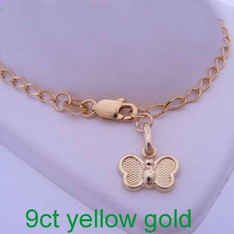 9ct Yellow Gold Butterfly Charm Curb Bracelet