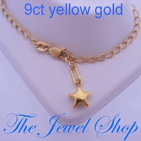 9ct Yellow Gold 17cm Adjust Size 7mm Star Charm Curb Bracelet