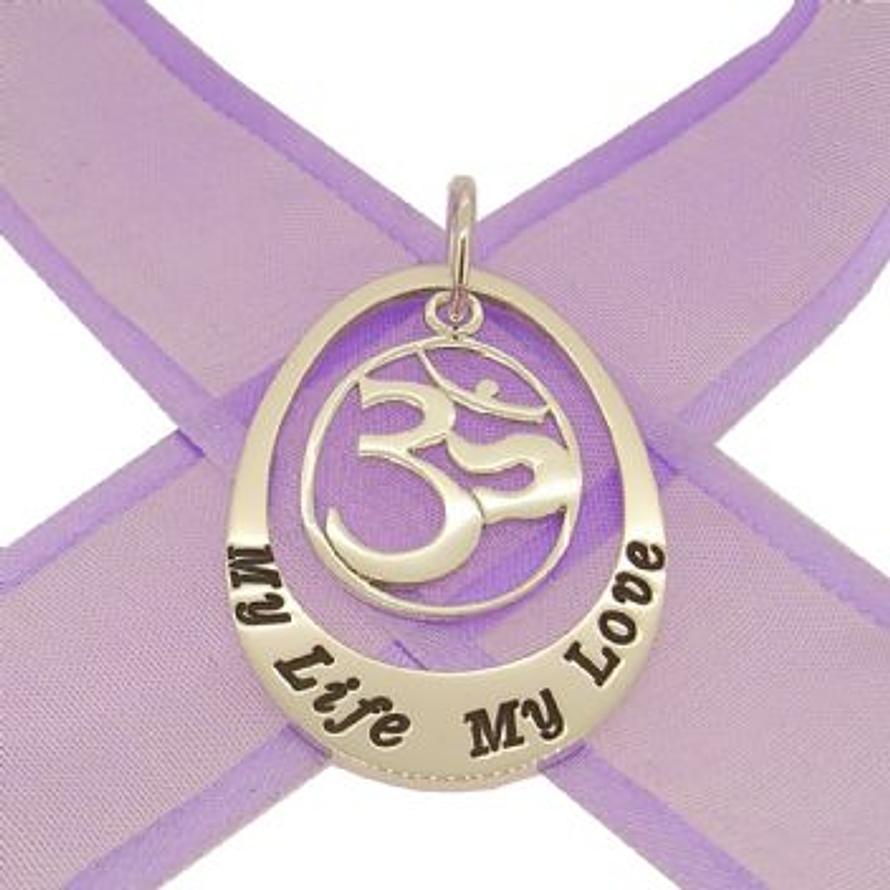 STERLING SILVER 27mm OVAL PERSONALISED OM FAMILY NAME PENDANT -27mm-Om-jr-ss