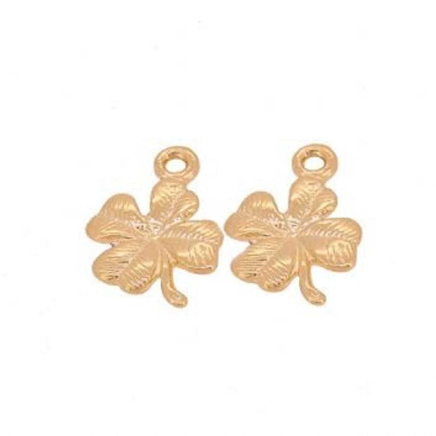 9CT ROSE GOLD TWO LUCKY FOUR LEAF CLOVER CHARMS for SLEEPER EARRINGS