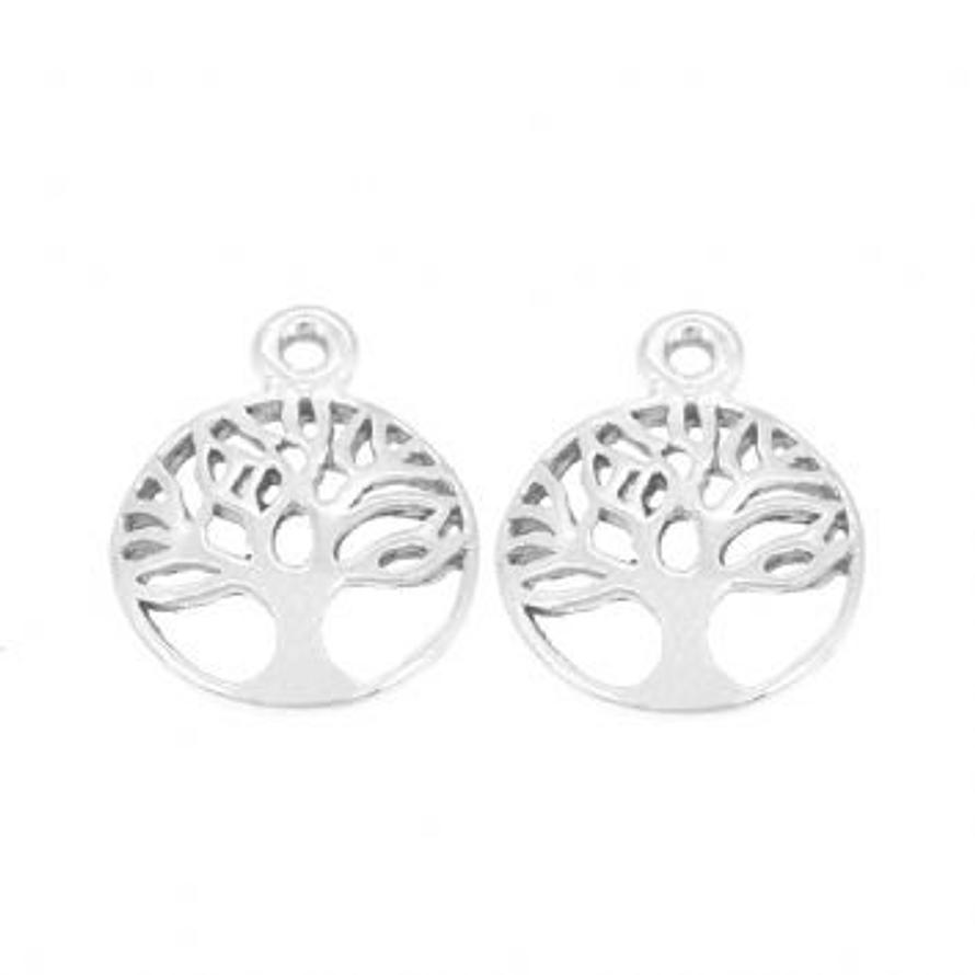9CT WHITE GOLD 12mm TREE OF LIFE TWO CHARMS for SLEEPER EARRINGS