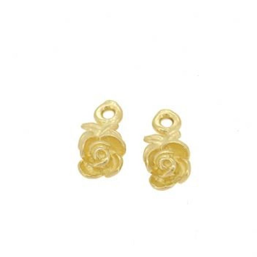 9CT GOLD TWO ROSE FLOWER CHARMS for SLEEPER EARRINGS