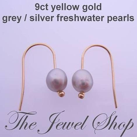 9ct Yellow Gold 6mm X 4mm Grey Freshwater Pearl Hook Designer Earrings