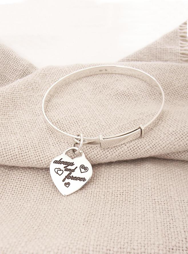 5mm Flat Sterling Silver Expandable Bangle With 19mm Love Heart Charm