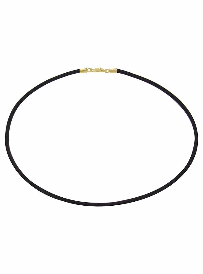 Unisex Black Leather Necklace in 9ct Gold