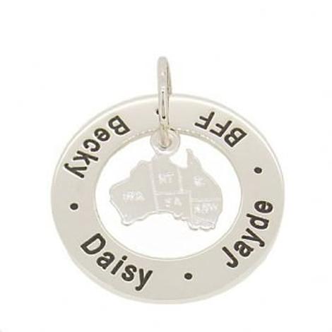 Sterling Silver 28mm Circle of Life Map Australia Personalised Name Message Pendant
