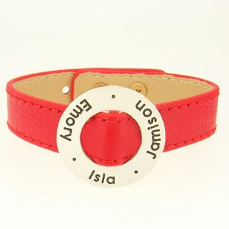 UNISEX 30mm CIRCLE OF LIFE PERSONALISED NAME PENDANT LEATHER CUFF BRACELET -BLET-30mm-CUFF-15mm