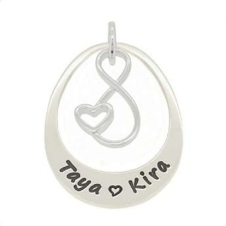 STERLING SILVER 27mm OVAL PERSONALISED INFINITE LOVE INFINITY NAME PENDANT