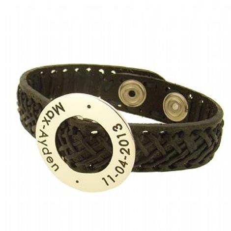 Unisex 30mm Circle of Life Personalised Name Pendant 15mm Leather Cuff Bracelet