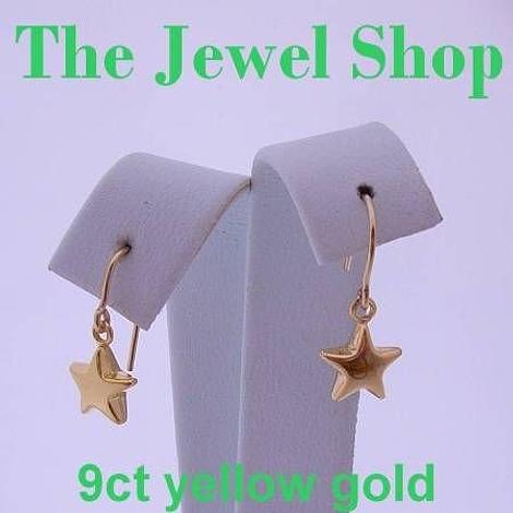 9ct Yellow Gold 7mm Star Charm Plain Hook Designer Earrings
