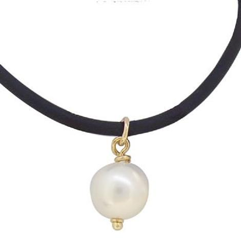 9ct Gold 12mm Shell Pearl Leather Necklace