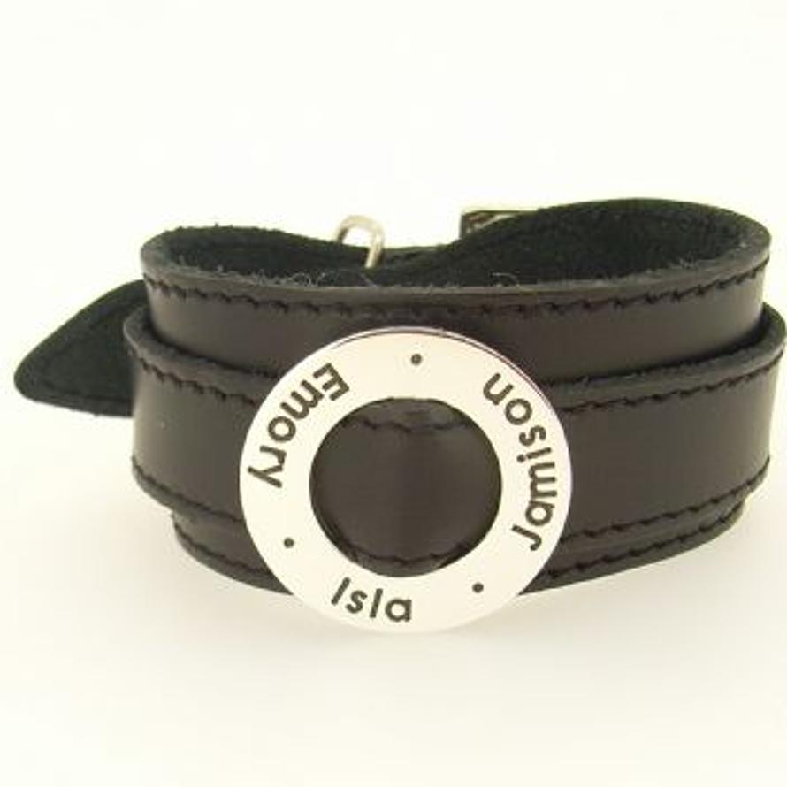 UNISEX 30mm CIRCLE OF LIFE PERSONALISED NAME PENDANT LEATHER CUFF BRACELET -BLET-30mm-CUFF