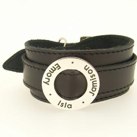 Unisex 30mm Circle of Life Personalised Name Pendant Leather Cuff Bracelet