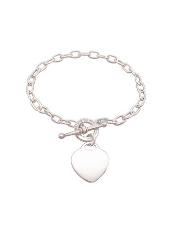 Heart Charm Toggle Clasp Cable Trace Bracelet in Sterling Silver
