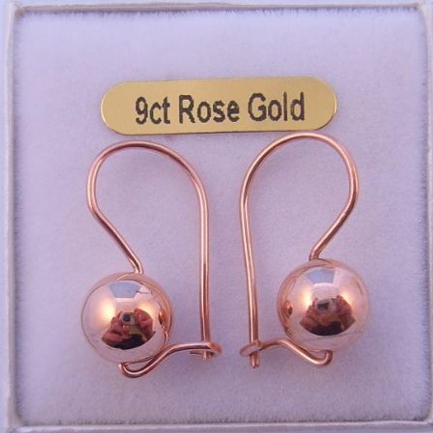 9CT ROSE GOLD 8mm BALL EURO BALL EARRINGS