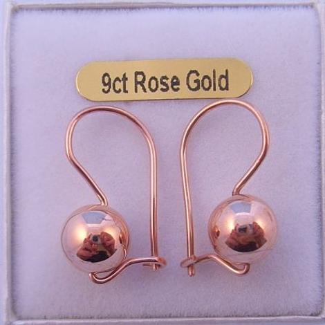 9ct Rose Gold 8mm Ball Euro Ball Earrings