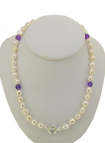 Gem Beaded Freshwater Pearl Bolt Ring Necklace