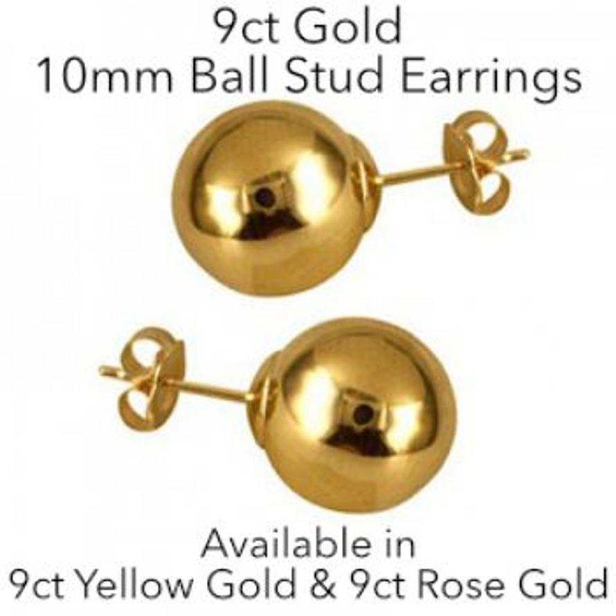 9CT GOLD 10mm BALL STUD DESIGN EARRINGS