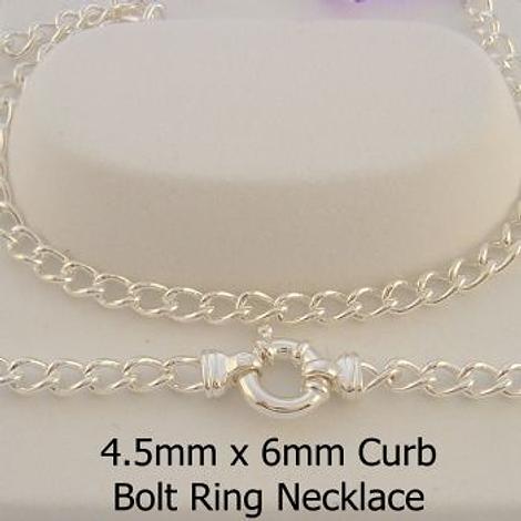 Sterling Silver 4.5mm Curb Bolt Ring Necklace Chain
