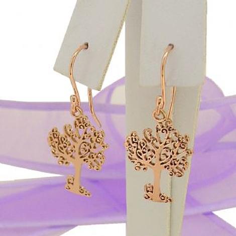 Solid Rose 9ct Gold 16mm Tree of Life Charm Ball Drop Hook Earrings