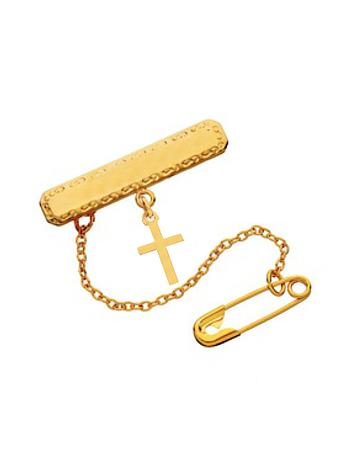 9ct Yellow Gold Rectangle Baby Brooch With Cross