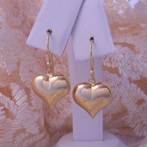 9ct Yellow Gold Love Heart Charm Hook Earrings