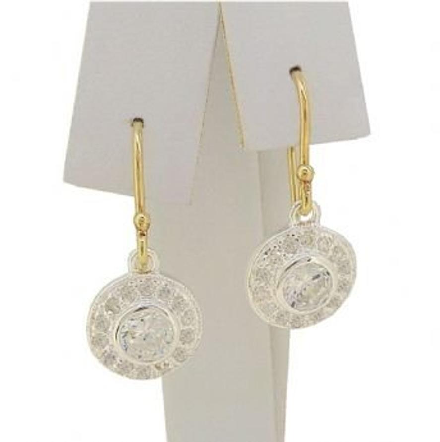 9CT YELLOW GOLD WHITE CUBIC ZIRCONIA CZ PAVE CLUSTER HOOK EARRINGS