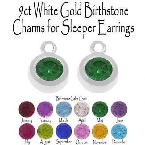 9ct White Gold Birthstone Charms for Sleeper Earrings