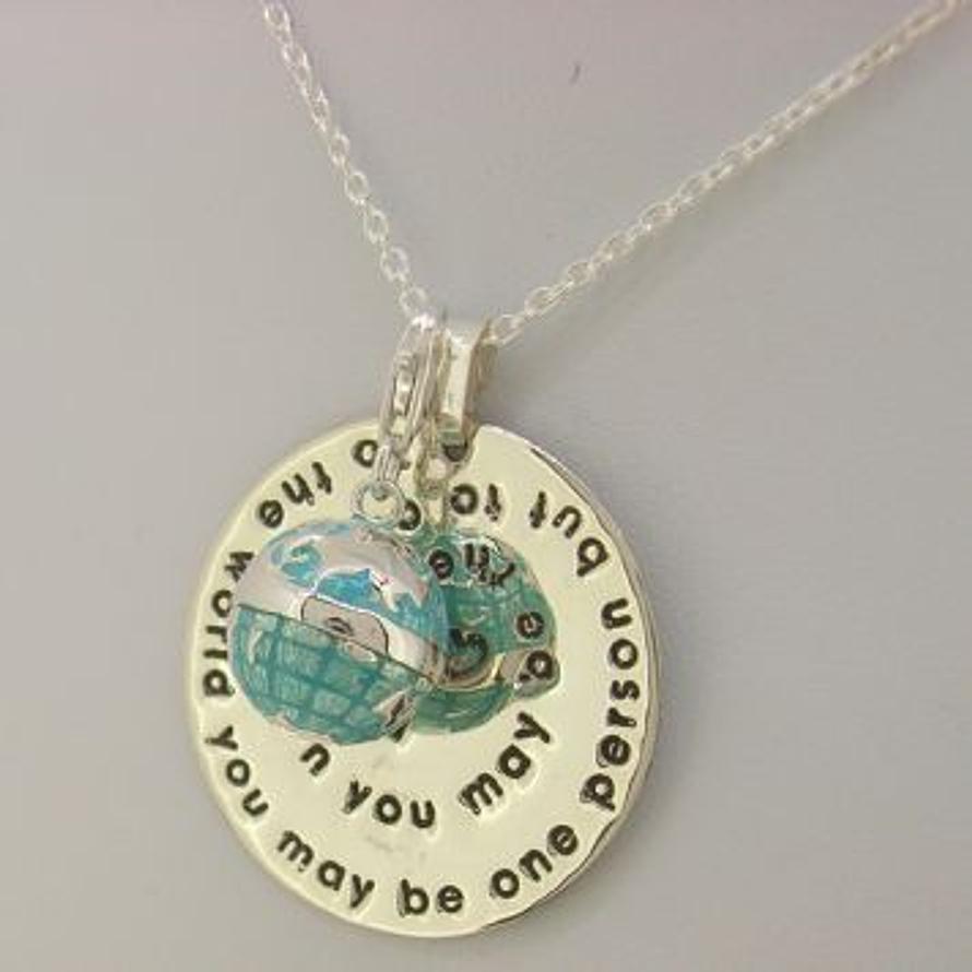 TO THE WORLD MESSAGE COIN GLOBE WORLD NECKLACE -NLET-KB116-925GLOBE-CA40