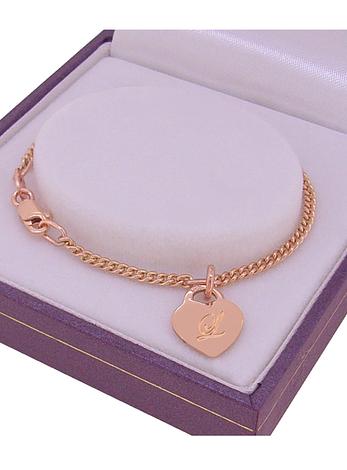 9ct Rose Gold 9.5mm Heart Tag Charm Curb Baby Child Bracelet