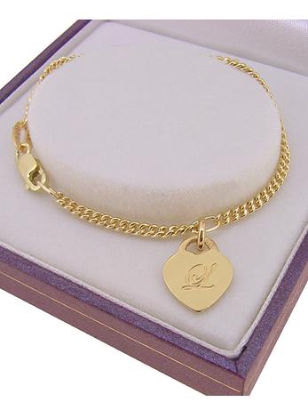 9ct Gold 9.5mm Heart Tag Charm Curb Baby Child Bracelet