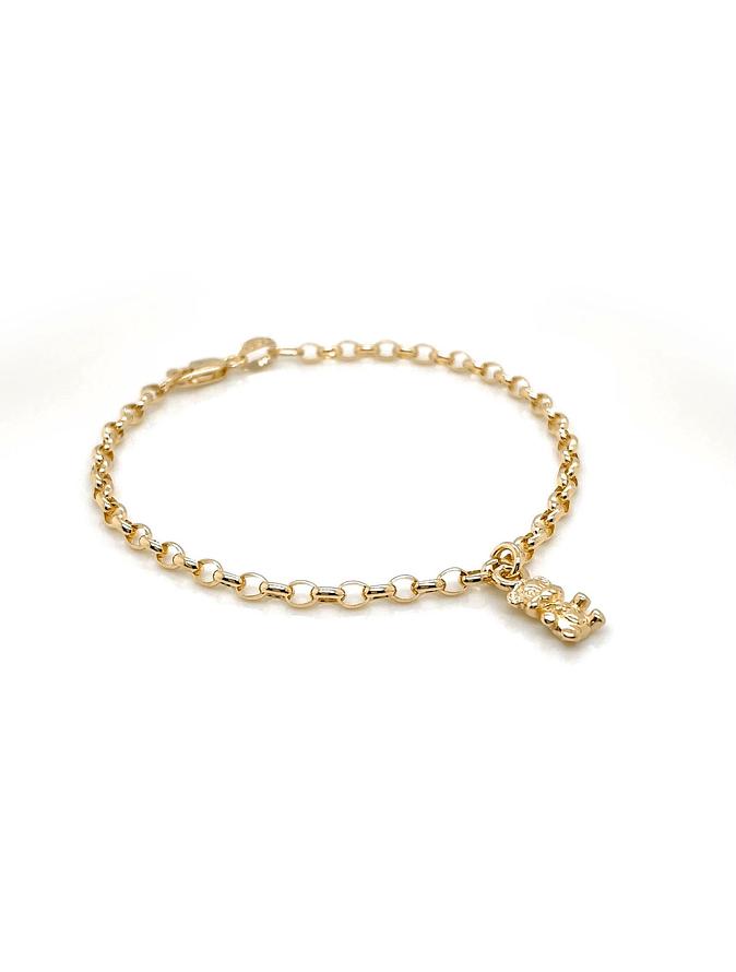 9ct Yellow Gold Oval Belcher Link Teddy Bear Charm Bracelet All Sizes Available